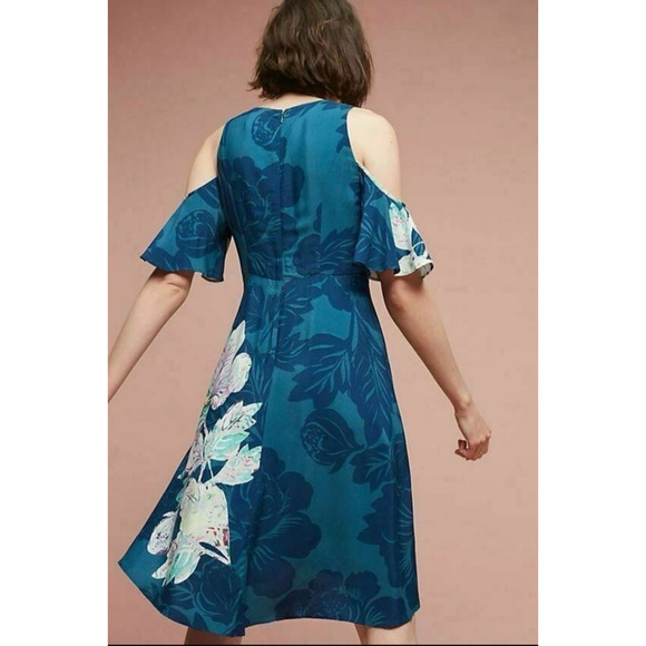 NWT Anthropologie MAEVE Elia Open Shoulder Turquoise Teal Blue Floral Dress Sz 8 - Picture 8 of 16